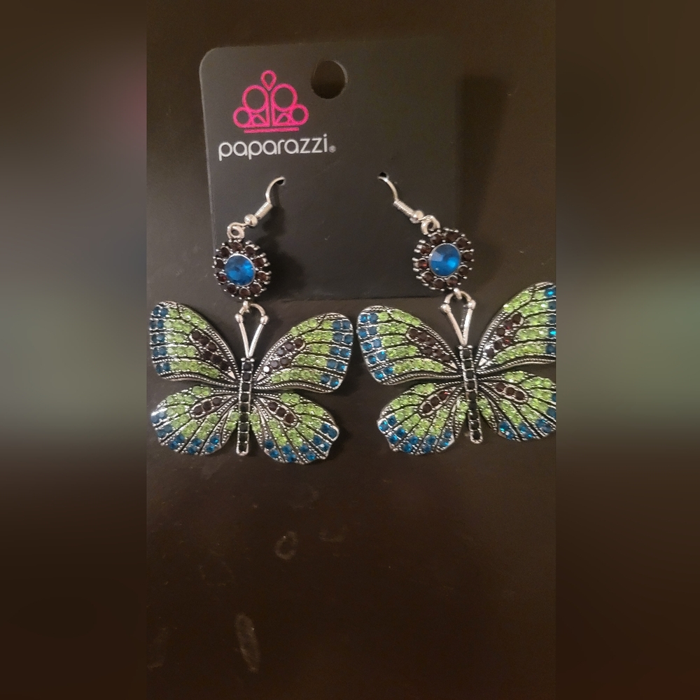 paparazzi Blue Green Butterfly Dangle Earrings